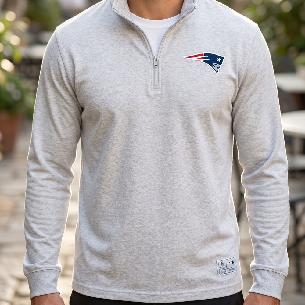 Ultra Game NFL New England Patriots Mens Quarter Zip Pullover‎ Heather Gray Logo